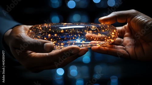 Internet connectivity, global data network, touch with hand finger, cyber security background