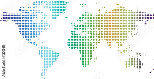 Dots map of the world in different colors on white background, vector illustration