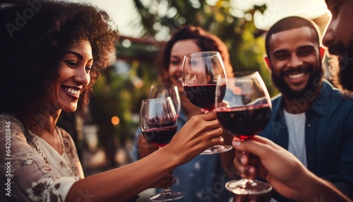 Millennial friends raising their glasses of red wine