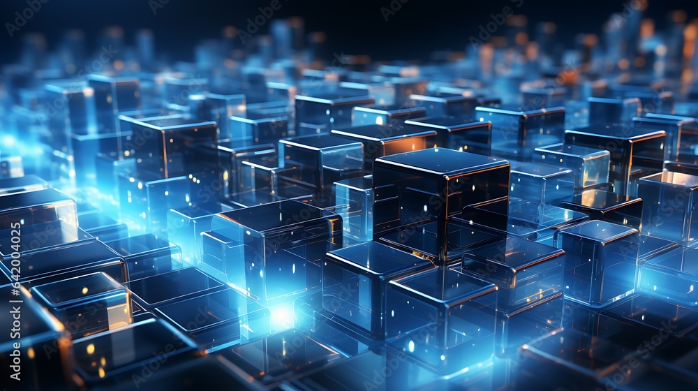 Obraz premium blockchain crypto technology, abstract cubes technology connectivity background wallpaper with big data