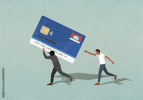 Man chasing burglar stealing credit card, identity theft
 photo