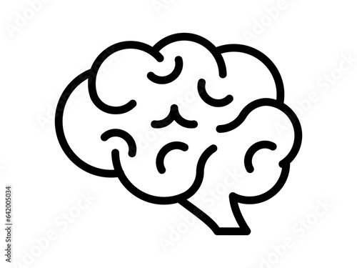 Brain line icon. Human brain graphic with stem and cerebellum. Convolutions of the brain. Side view. Central nervous system. Cerebrum hemisphere simple icon. Black mind symbol. Vector illustration. 
