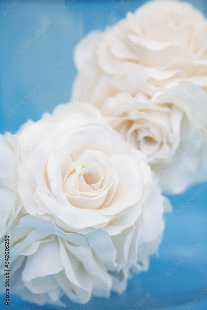 © fStop - Extreme close up of two fabric white roses