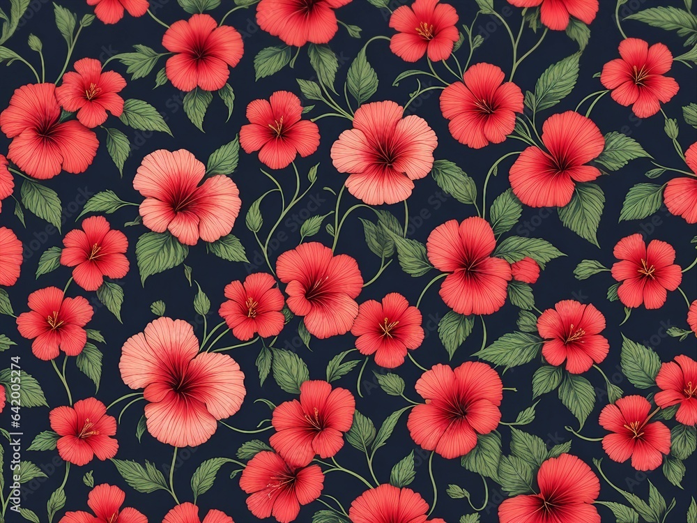 Hibiscus Seamless Tropical flowers background Wallpaper. Generative AI Hibiscus Seamless Tropical flowers background Wallpaper. Generative AI