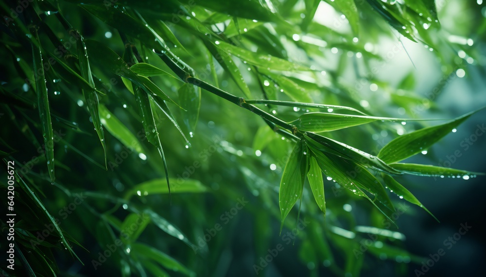 Bamboo Trees with Fresh Green Foliage in the Forest After the Rain Bamboo Trees with Fresh Green Foliage in the Forest After the Rain