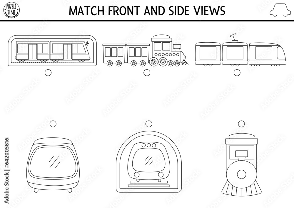 Transportation black and white matching activity with cute side and ...