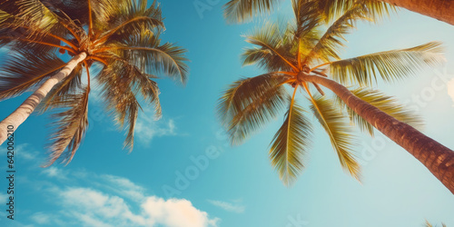 Summer holidays travel concept. Palm trees against blue sky © B-design