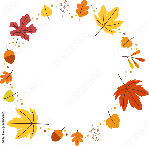 Hand-drawn yellow orange autumn circle wreath with branches leaves flora  Vector  Celebration decorate