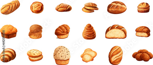 Set of breads in various styles on a white background. Generative AI