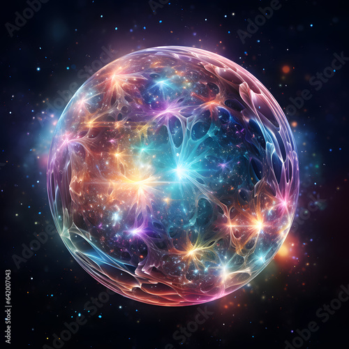 Abstract 3d rendering of planet in space with stars and nebula