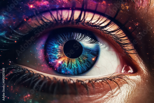 Surreal eye of universe. Galaxy vision. All-seeing eye  cosmic order  spiritual guidance concept.