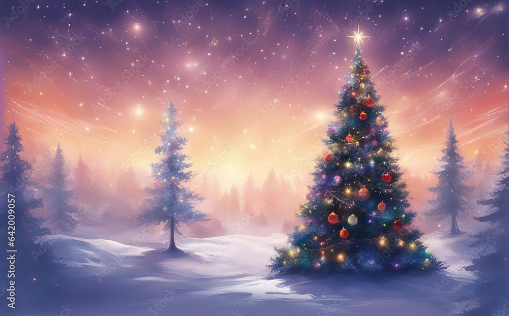 Christmas background with christmas trees and  snowflakes winter  illustration.