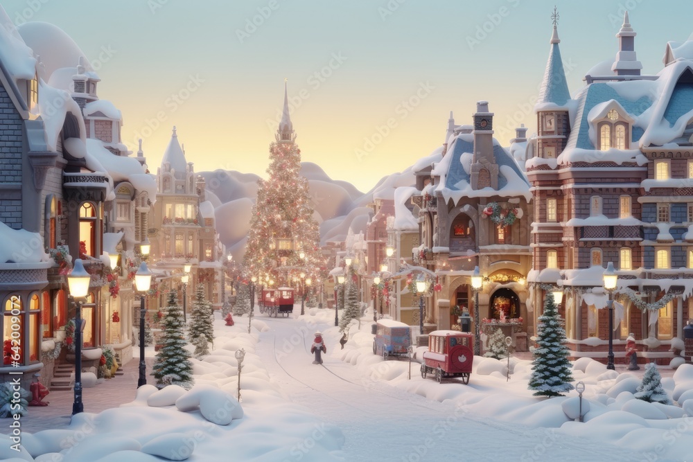 Fototapeta premium A magical christmas village, illustration