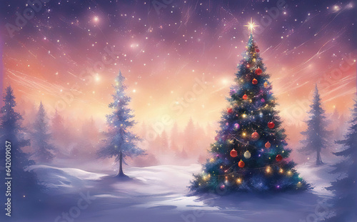 Christmas background with christmas trees and  snowflakes winter  illustration. © Cobalt