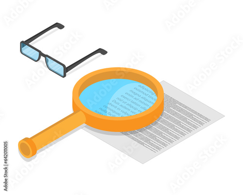 magnifying glass on the paper with Glasses aside