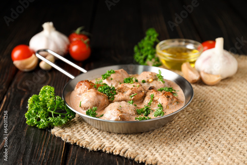 Tasty meat food and homemade food concept - meatballs