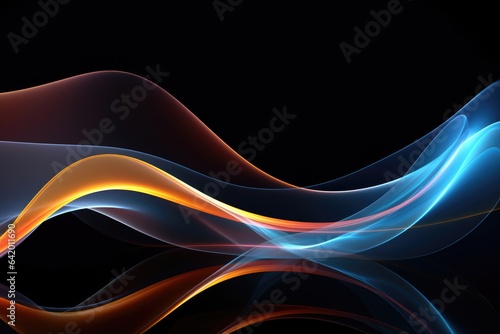 Abstract blue and orange waves on a black background, abstract background
