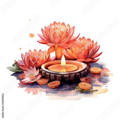 Pink lotus diwali watercolor for banner design.