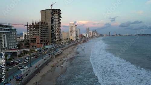 Mazatlan beaches horizontal drone video in summer from the malecon