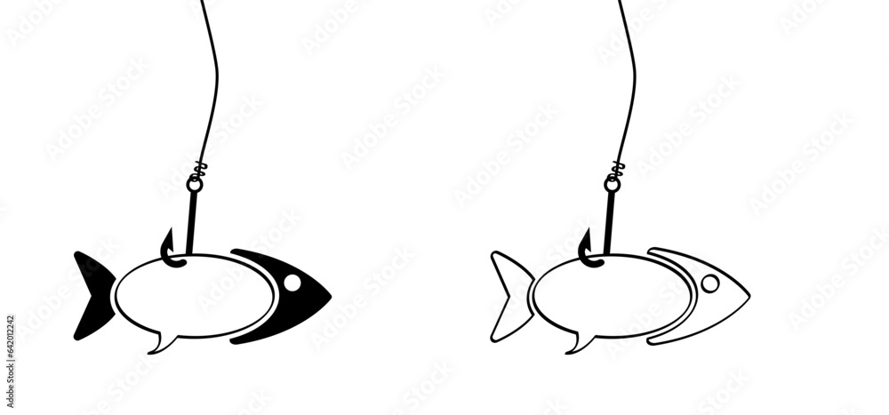 Fishhook or fish hook. Fish line pattern. Vector sea, ocean or water animal  sign. fishing symbol.