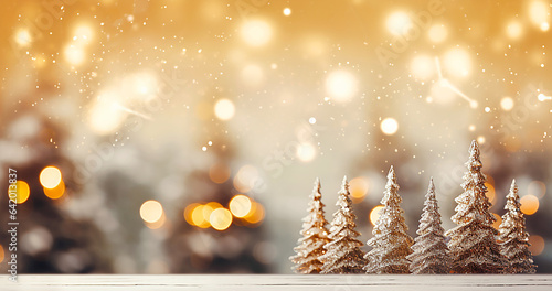 Christmas tree with illumination and snow blurred background