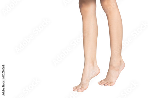 Bare legs of baby woman isolated on white. Beautiful skin. Foot care