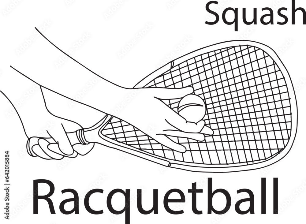 Racquetball Silhouette Icon Squash Game Emblem, Racquetball Racket in