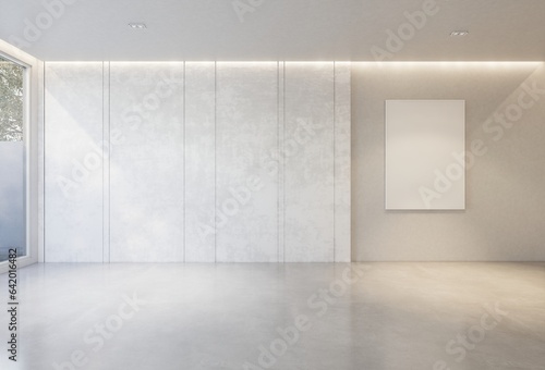 minimal interior of the empty room with a white base tone. 3D illustration render