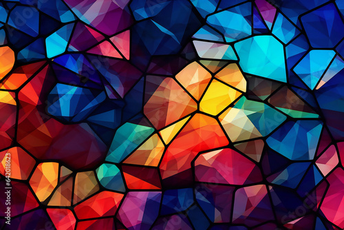 Colorful Geometric Shapes Playfully Reflected in Stained Glass Window.