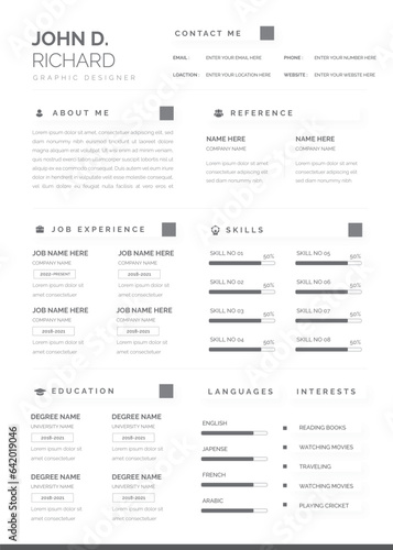 Clean Modern Resume Vector Template, Minimalist resume cv template, Resume design template, cv design, multipurpose resume design © Muhammad