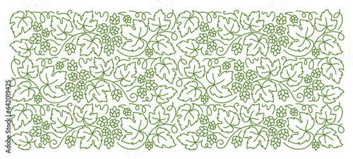Hop, humulus floral ornament. Line pattern background. Editable outline stroke. Vector line.