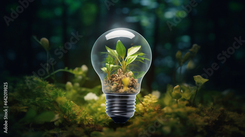 A Light Bulb Embracing Vibrant Green Leaves – Illuminating Nature's Brilliance in Eco-Friendly Radiance