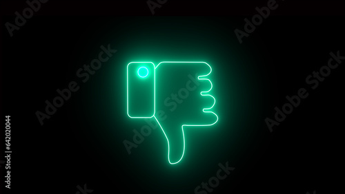 neon dislike icon on the black background.