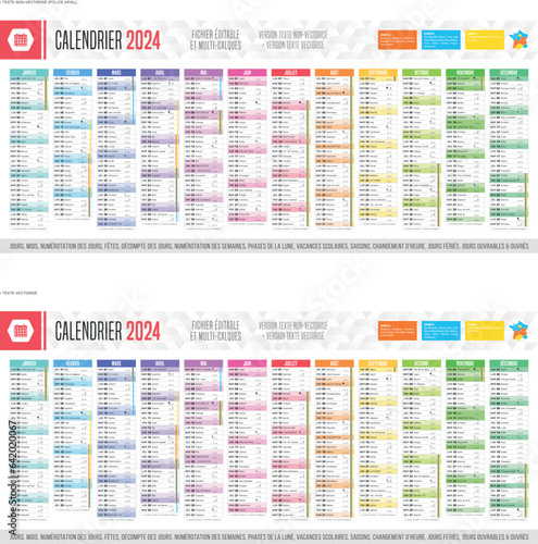 Calendrier 2024 - Fichier éditable et multi-calques