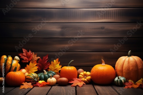 A festive fall display with a table full of pumpkins
