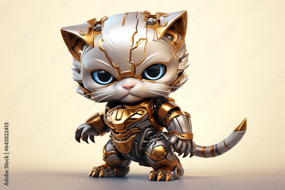 Robot cat with metal parts on neutral background Robot cat with metal parts on neutral background