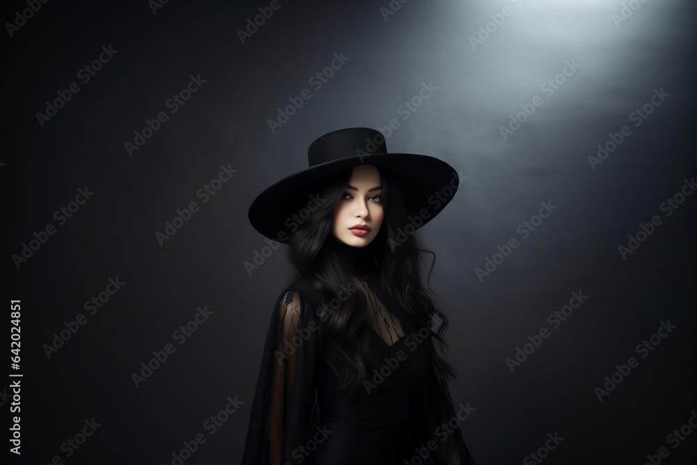 woman with long hair and a black hat woman with long hair and a black hat