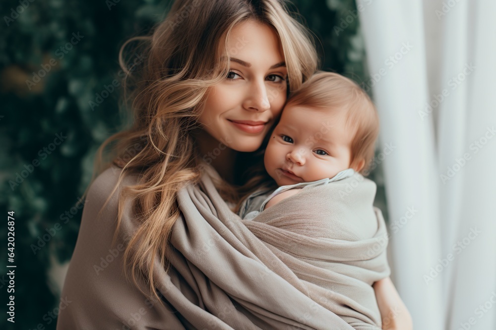 beautiful mother woman holding her baby in her arms