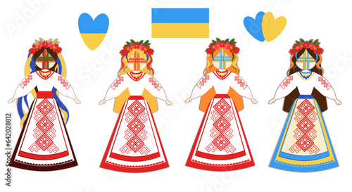 Ukranian doll motanka national ornament talisman vector illustration ethnicity traditional culture amulet set
