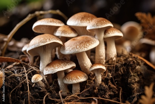Naturally Grown Mushrooms: A Closeup View of Forest Fungi in Autumn - Macro Photography