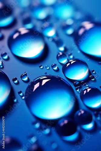 Abstract Blue Circle: Macro Photography of Transparent Water Drop with Geometric Shape Reflection.