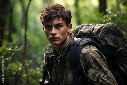 young adult army man in camouflage clothing hiking © Jorge Ferreiro