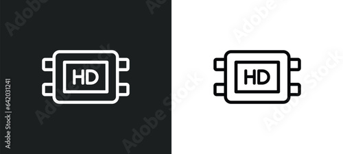 hd icon isolated in white and black colors. hd outline vector icon from cinema collection for web, mobile apps and ui.