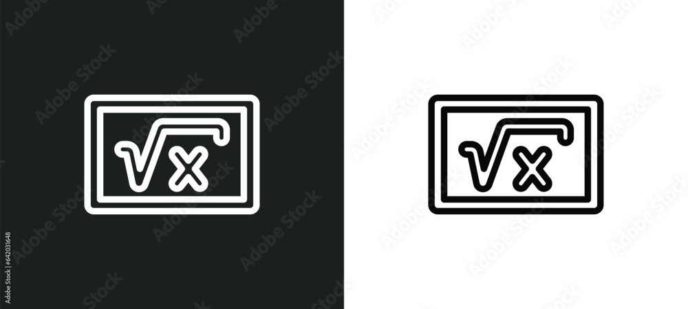 square root icon isolated in white and black colors. square root outline vector icon from education collection for web, mobile apps and ui. square root icon isolated in white and black colors. square root outline vector icon from education collection for web, mobile apps and ui.