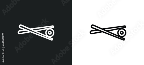 sushi with chopsticks from japan icon isolated in white and black colors. sushi with chopsticks from japan outline vector icon from food collection for web, mobile apps and ui.