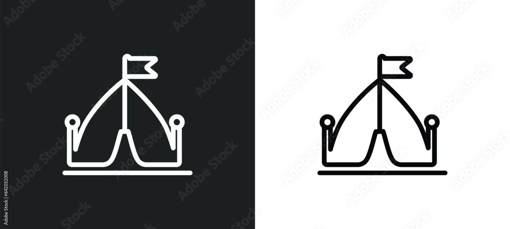 camping icon isolated in white and black colors. camping outline vector icon from free time collection for web, mobile apps and ui. camping icon isolated in white and black colors. camping outline vector icon from free time collection for web, mobile apps and ui.
