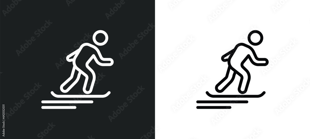 snowboarding icon isolated in white and black colors. snowboarding outline vector icon from free time collection for web, mobile apps and ui. snowboarding icon isolated in white and black colors. snowboarding outline vector icon from free time collection for web, mobile apps and ui.