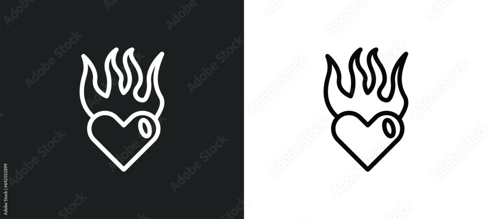 heart in flames icon isolated in white and black colors. heart in flames outline vector icon from general collection for web, mobile apps and ui. heart in flames icon isolated in white and black colors. heart in flames outline vector icon from general collection for web, mobile apps and ui.