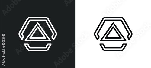 triangle inside hexagon icon isolated in white and black colors. triangle inside hexagon outline vector icon from geometry collection for web, mobile apps and ui.