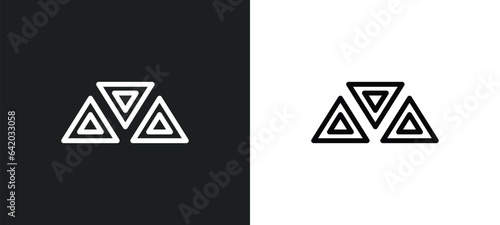 triple triangle icon isolated in white and black colors. triple triangle outline vector icon from geometry collection for web, mobile apps and ui.